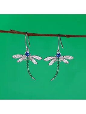 Emerald Green Dragonfly Dangle Earrings